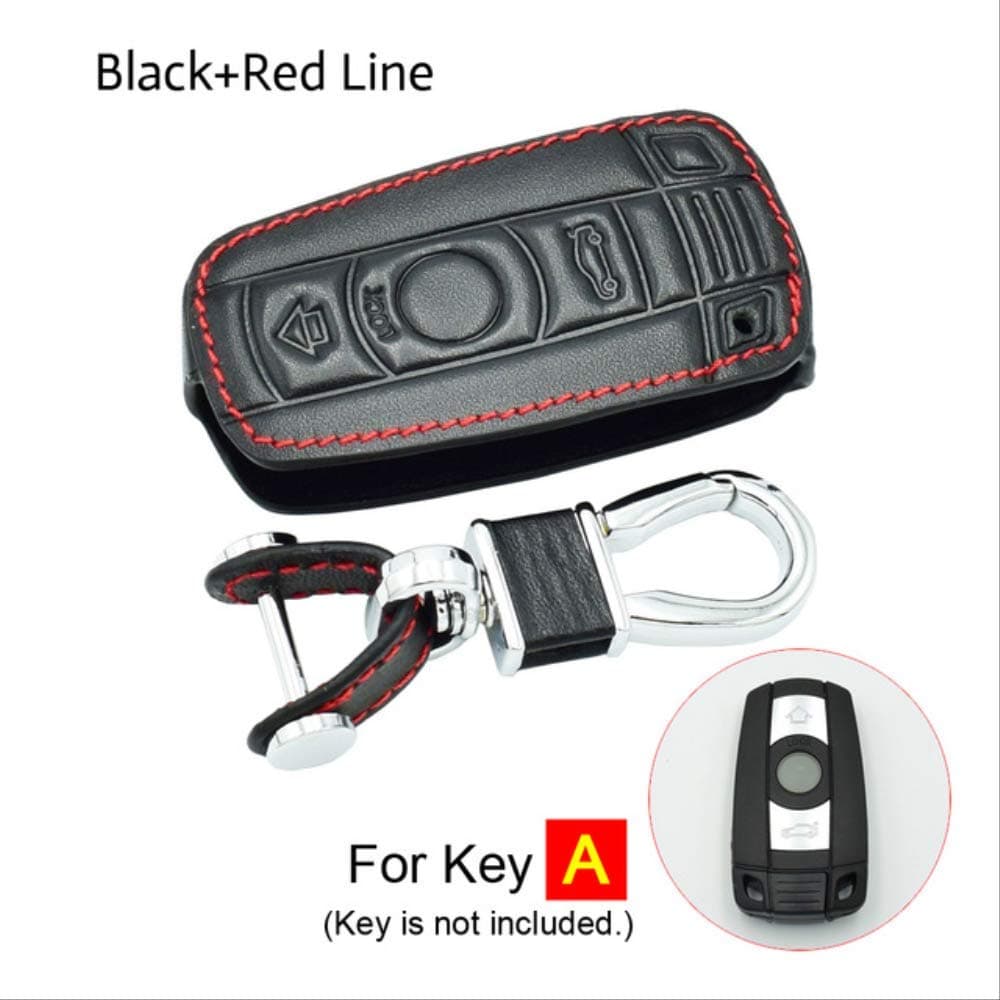 XVBTR Leather Car Key Case For BMW E90 E60 E70 E87 1 3 5 6 Series M3 M5 X1 X5 X6 Z4 Keychain Holder Protector Cover Bag Auto Accessory A Black-red line