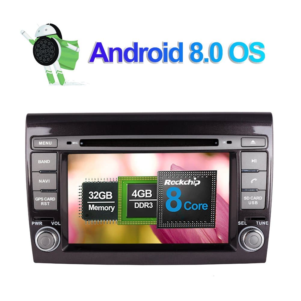 7 Inch Android 8.0 System 8 Core 4GB RAM 32GB ROM Car Radio Stereo Head Unit with DVD Player GPS Navigation for Fiat Bravo 2007- Support RDS/AM/FM,Backup Camera,Phone Link,WIFI/3G,Bluetooth,DVR