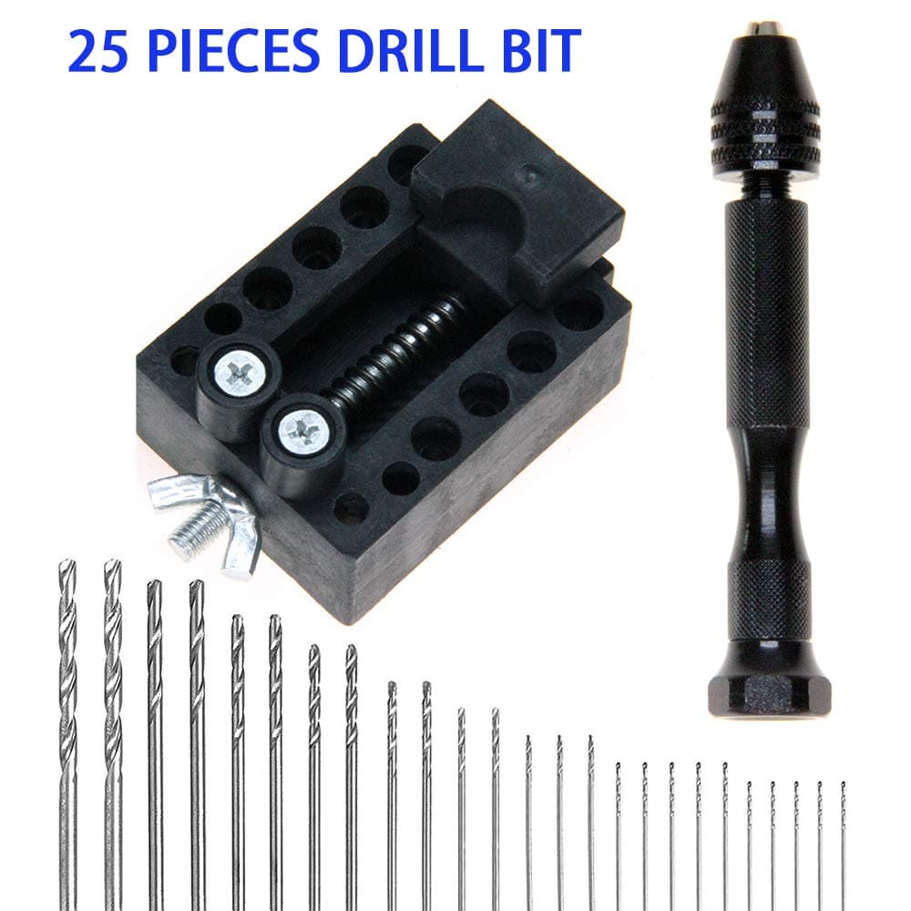 Hand Drill Bits Set, 25 Pcs Precision Pin Vise Set Hand Twist Drill Bits (0.5-3mm) and Vise Clamp for Craft Carving,DIY Drilling,Woodworking,Jewelry or Model Making