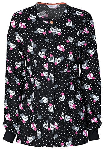 Code Happy Women's Snap Front Dot Print Warm up Scrub Jacket