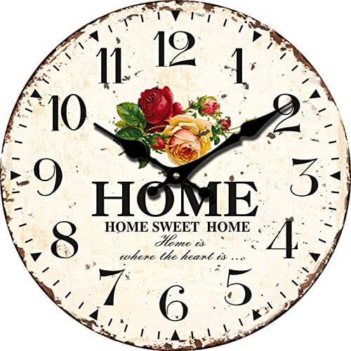 Buggy Round Decorative Wall Clock-Shabby Chic Floral Patchwork Clock - Vintage Wall Clocks for Living Room, Bedroom and Kitchen - Multi-Coloured Cute Retro Style Clock Wall 10inches 23CM