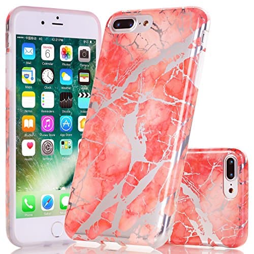 iPhone 7 Plus Case, Wastou [Marble Pattern Series] Slim Fit Anti-Shock Frosted TPU Protective Cover Case for Apple iPhone 7 Plus (2016) / iPhone 8 Plus (2017) (Red Silver)