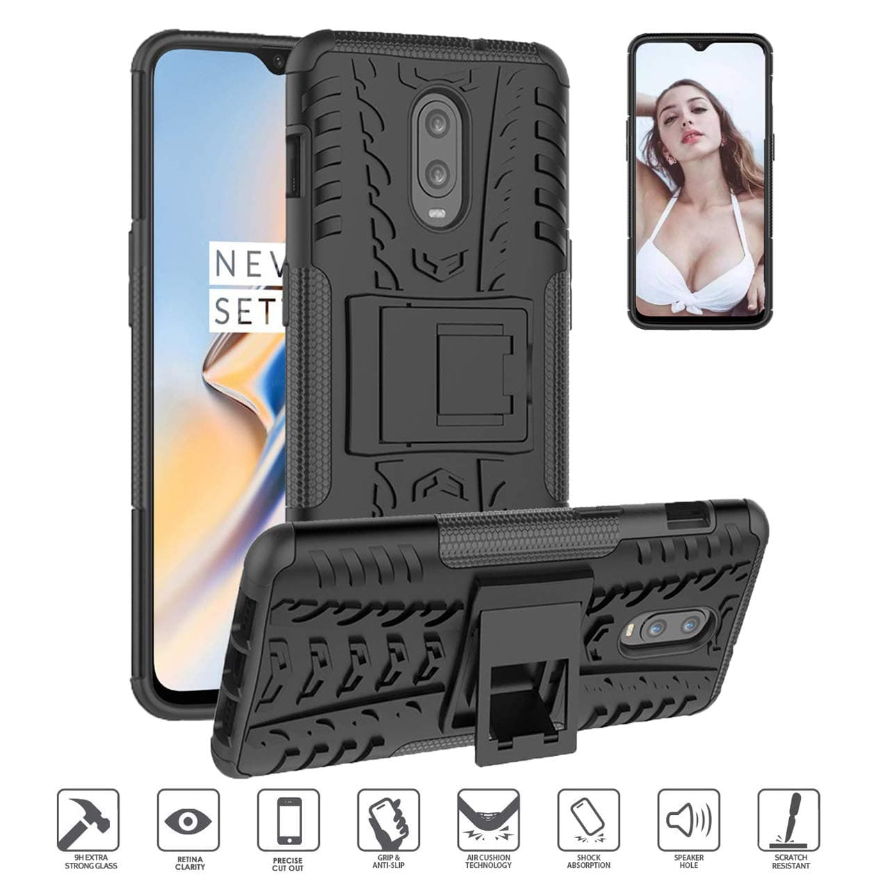 OnePlus 7 Pro Case ,Dual Layer Shockproof&Built-in Kickstand [Ultra-Thin Scratch-Proof Protection] Anti Slip Full-Body Protective for OnePlus 7 Pro Phone Case-Black