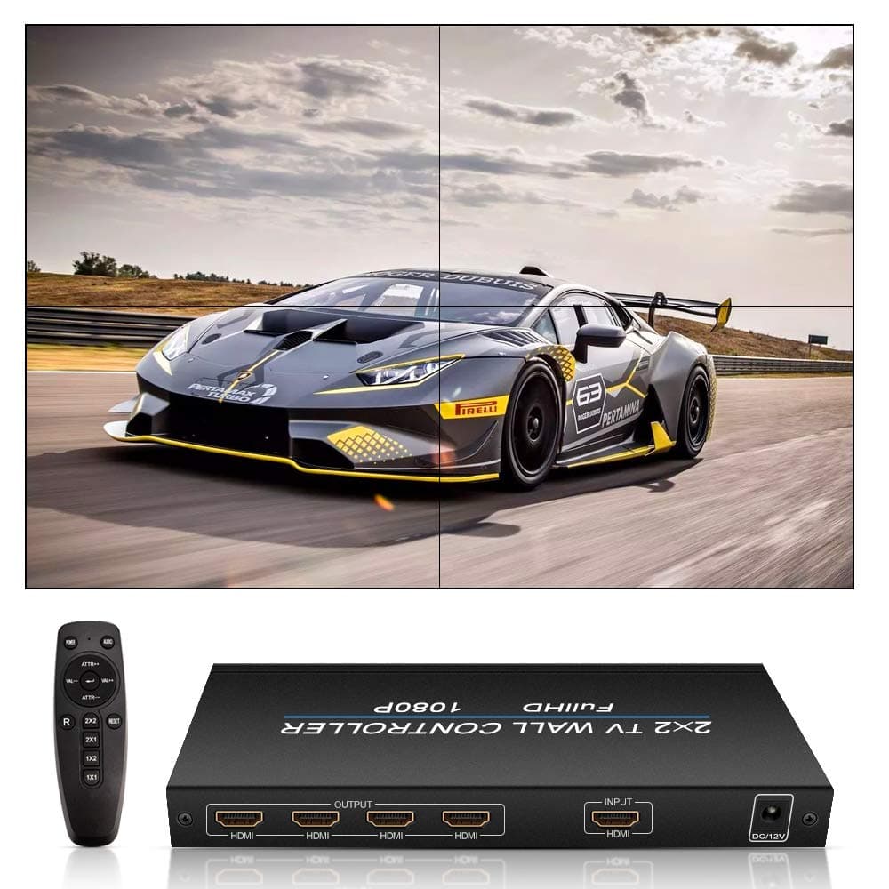 2x2 Video Wall Controller & Processor, 4K/60Hz 1080P Controller Splicer Splitter Display, HDMI Inputs & Outputs, Support Cascading with 8 Display Modes