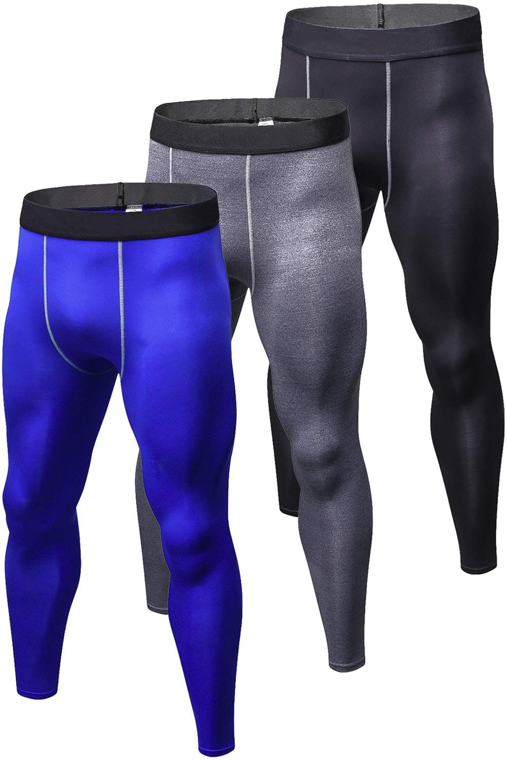 Lavento Men's 3-Pack Compression Running Tights Workout Base Layer Leggings