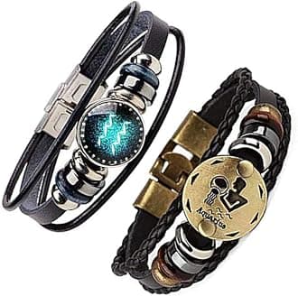 2Pcs Multilayer Constellation Zodiac Leather Bracelet Handmade Woven Zodiac Sign Wrap Wristband Bracelet Jewelry for Women Men