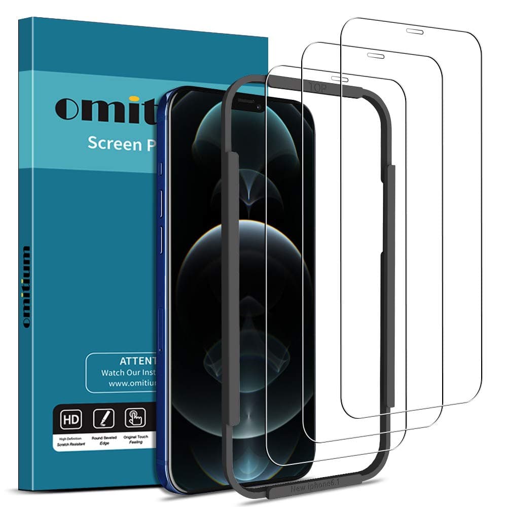 omitium Full Coverage Screen Protector Compatible with iPhone 12/12 Pro (6.1''), Tempered Glass Film [Easy Bubble-Free Installation Frame] 9H Hardness Screen Protective 12 Pro