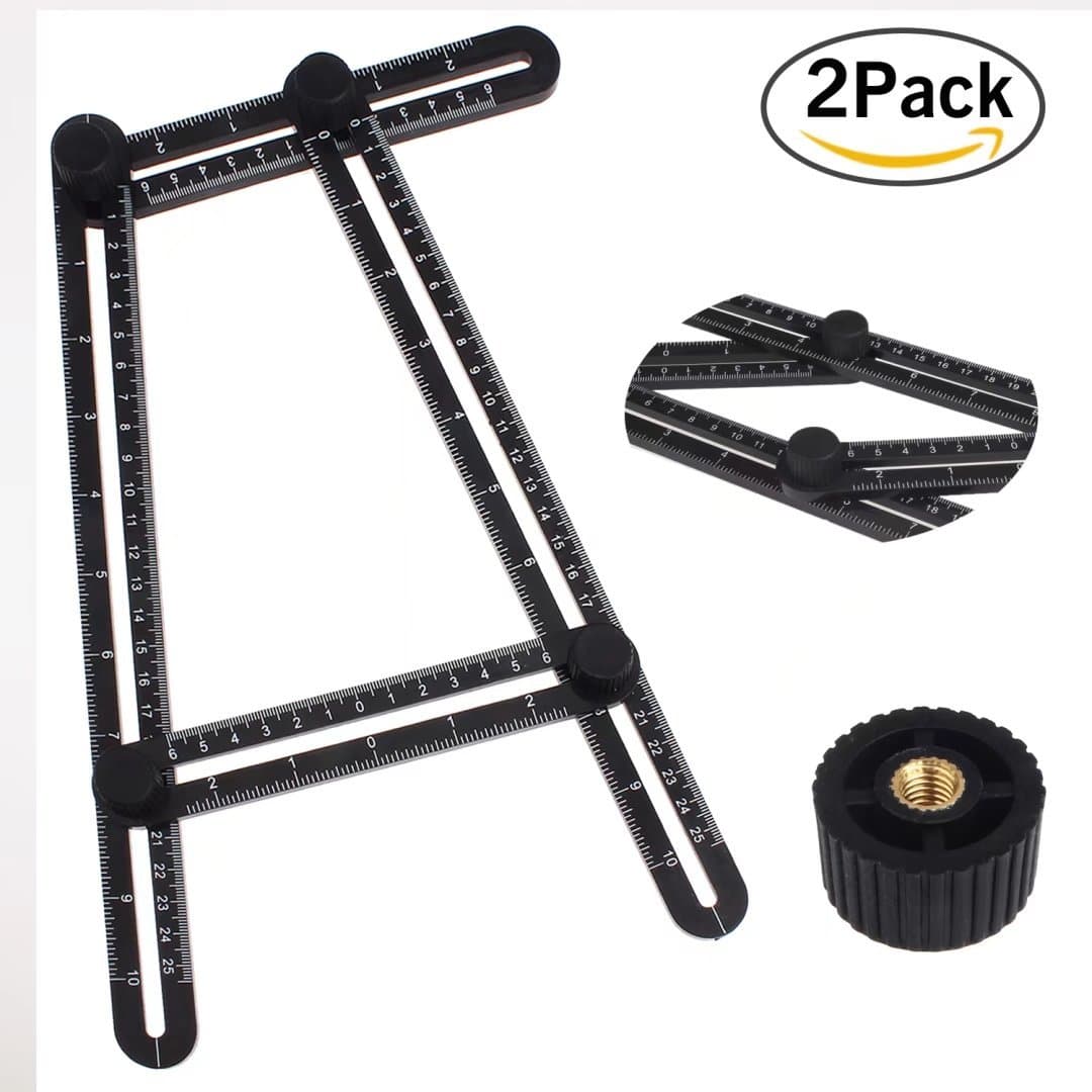 AONESY 2 Pack Multi Angle Measuring Ruler, Template Measurement Tool for All Angles & Shapes,Multi Functional Ruler Best for Craftsmen Handymen Builders Carpenter DIY (Black)