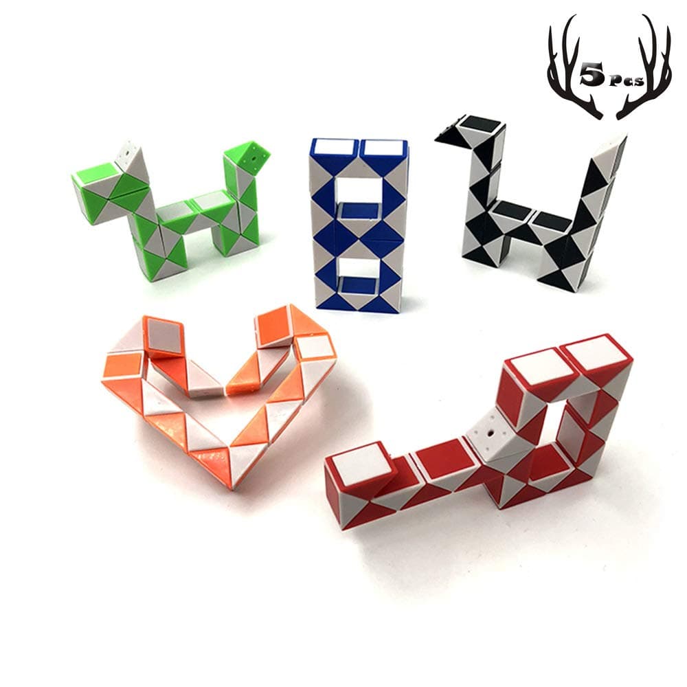 Speed Cube Snake Ruler Magic Snake Cube Puzzle Pack 24 Wedges Twist Puzzle Collection Brain Teaser Stickerless Cube Christmas Birthday Gifts (5PCS)