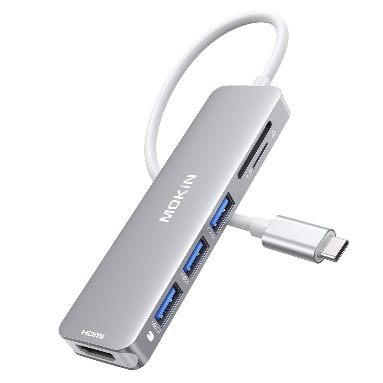 USB C MacBook Pro Adapter Mac HDMI Dongle USB C Hub 4K @60Hz, MacBook Air Dongle USB-C to HDMI, Sd/TF and 3 USB [Upgraded Version] (Silver)