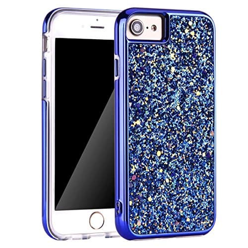 iPhone 7 Case, [iPhone 7 Screen Protector] Bling Sparkly Glitter Shockproof Dual Layer Design [Hard PC Back, Soft TPU Inner] Protective Cover with Lanyard for iPhone 7/6S/6 4.7 Inch (Blue)