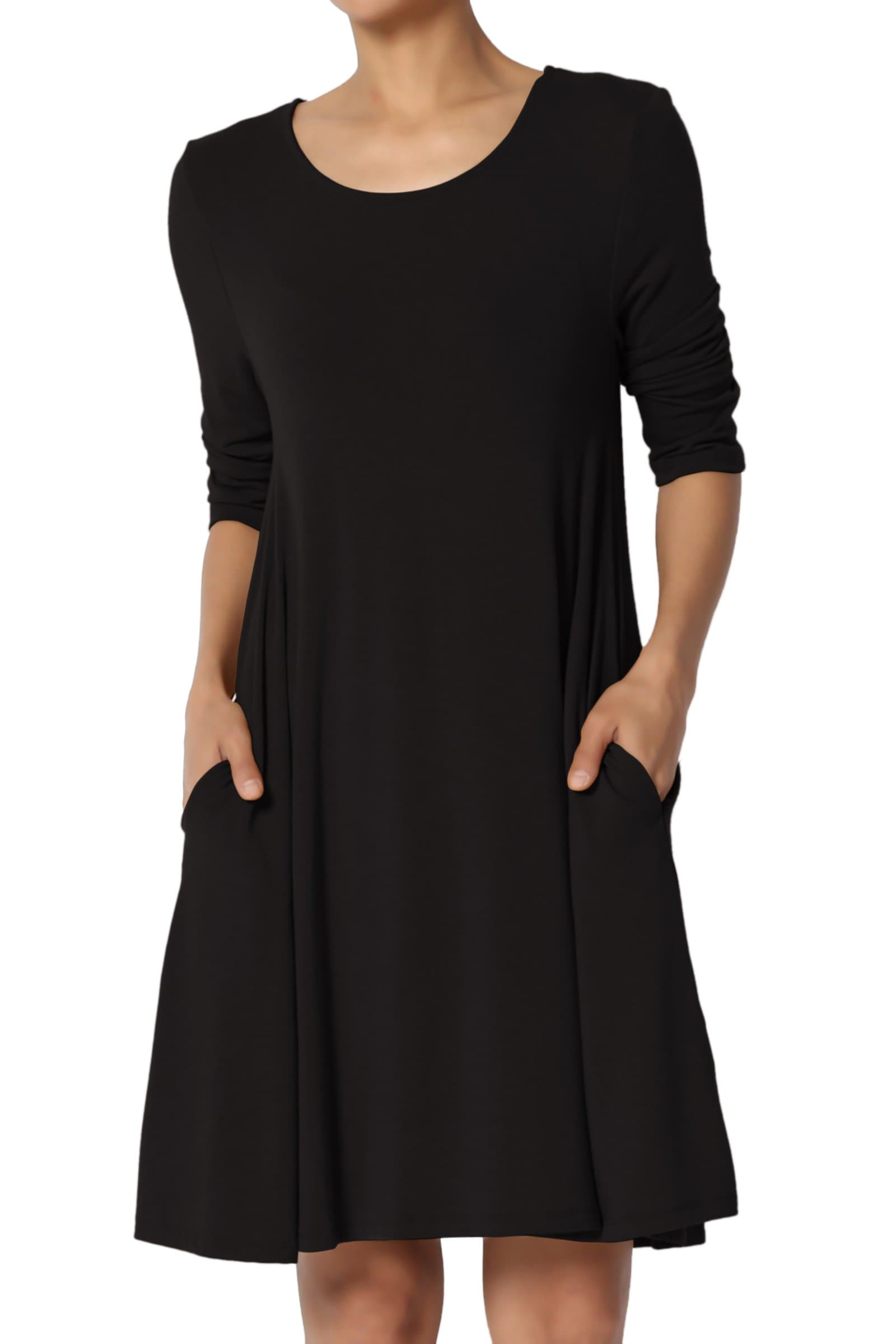 TheMogan S~3XL Basic 3/4 Sleeve Pocket Swing Flared Tunic Dress Longline Top