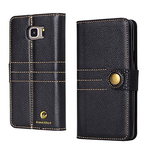 S6 Edge Plus Case, Grand Albert S6 Edge Plus Wallet Case[litchi Black] - Premium Retro Recovery Genuine Leather Wallet Cover with [Card Slots] and [Strap] for S6 Edge Plus (S6edgeplus Litchi Black)
