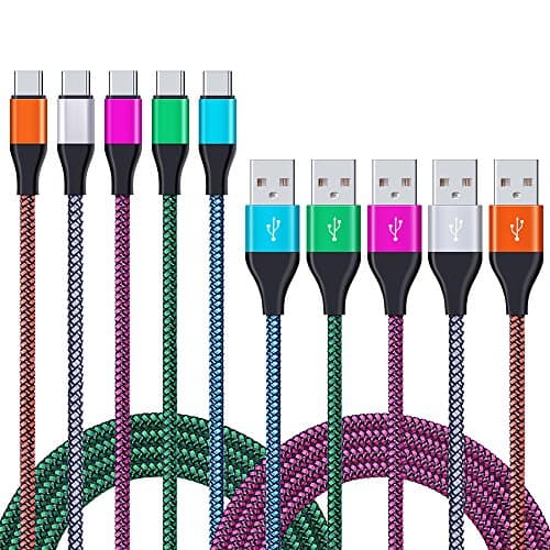 Type C Charger Cable, NonoUV 5-Pack 6ft Braided USB Type C charging cord for Samsung Galaxy Note 8,S8,S8 Plus,LG V30 V20 G6 G5,Google Pixel,Moto Z2 Play,Macbook