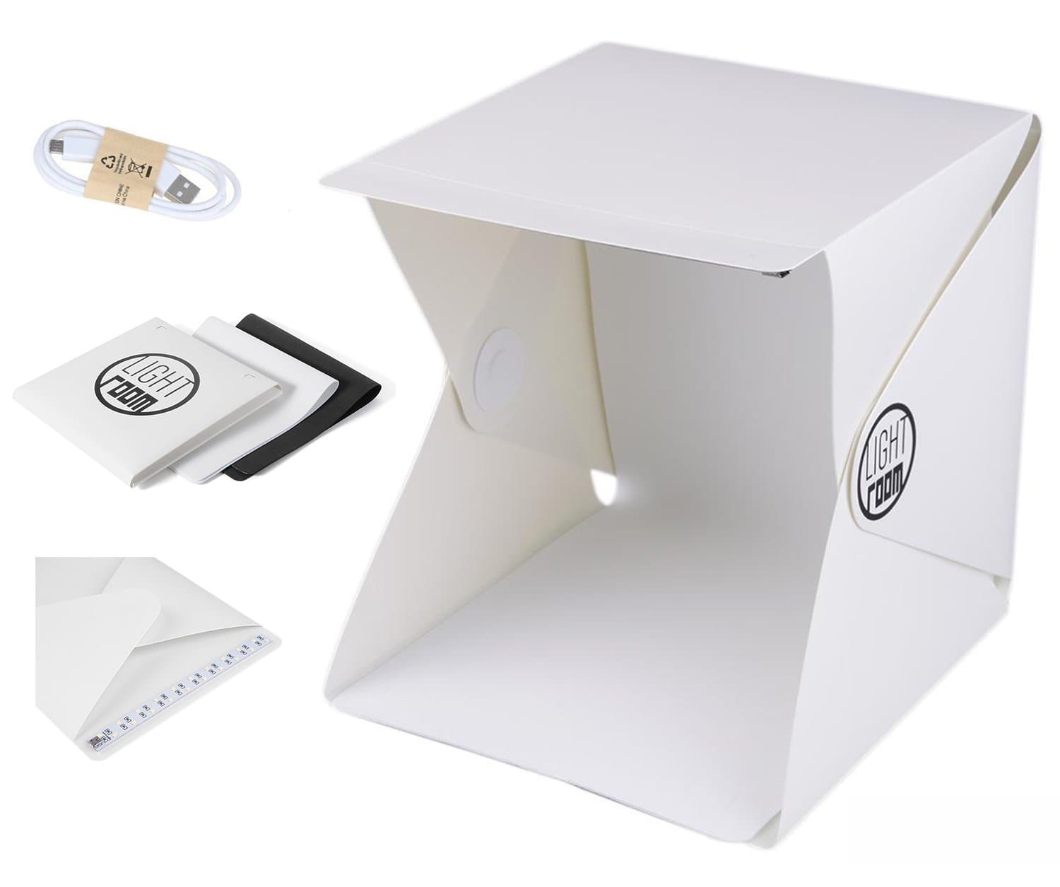 Portable Lightbox Photography Studio for Small Size Items Studio Light Box Kit with LED Lights and Two Blackground, Folding Light Tent for Easy Assemble.