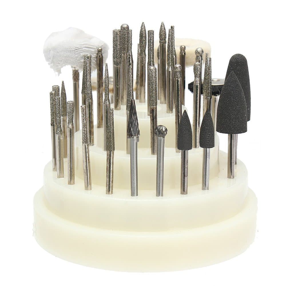 40 PCS Slow Speed Micro Polishing Drill Bits Include Tungsten Carbide Burr, Silicone Polishers, Diamond Burs, Hair Brush
