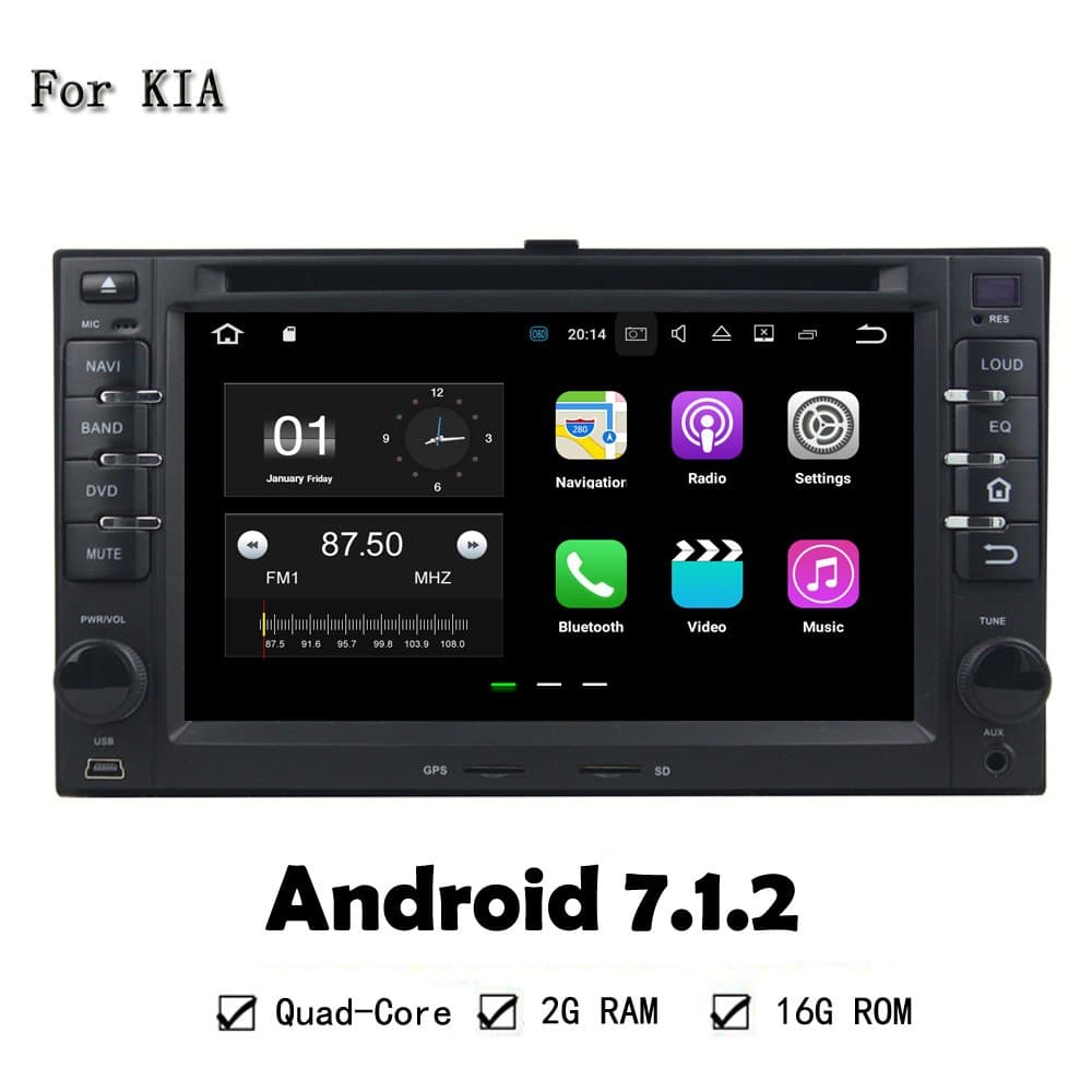 Quad Core 2 Din Android 7.1.2 RAM 2G ROM 16G Car DVD Multimedia DVD Player Radio Stereo 3G/4G WIFI GPS Map For Kia Cerato Sportage CEED Sorento Spectra Optima Rondo Rio Sedona Carens
