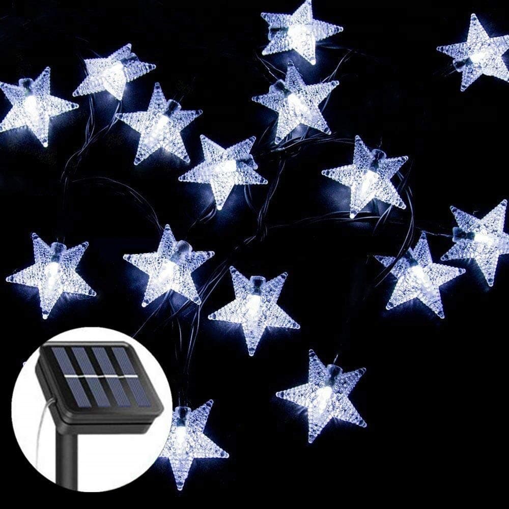 2 Pack Solar Star String Lights 23Ft 50LED, 8 Lighting Modes Fairy Lights, Waterproof Solar Led String Lights Playhouse Lawn Patio Landscape Decor Lights for Christmas Spring Summer Party (White)