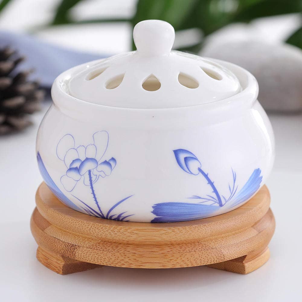 Caodong Timing Electric Plug Ceramic Perfume Diffuser Aromatherapy Furnace Powder Incense Essential Oil Aroma Burner Decor 220V A-White lotus