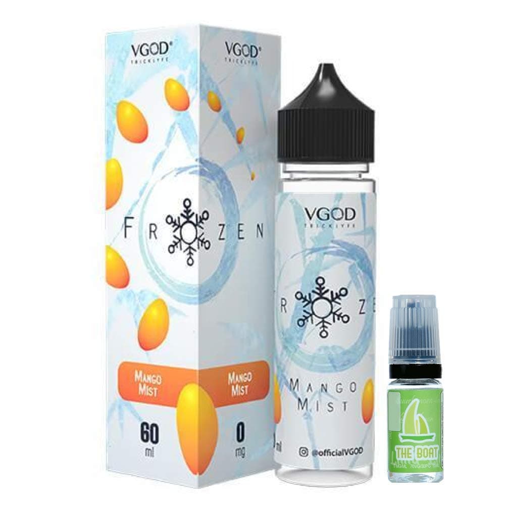 E Liquid E Juice VGOD Mango Mist 50ml – 70 vg 30 pg - shortfill – No Nicotine + E Liquid The Boat 10ml Lemon and Lime – No Nicotine.