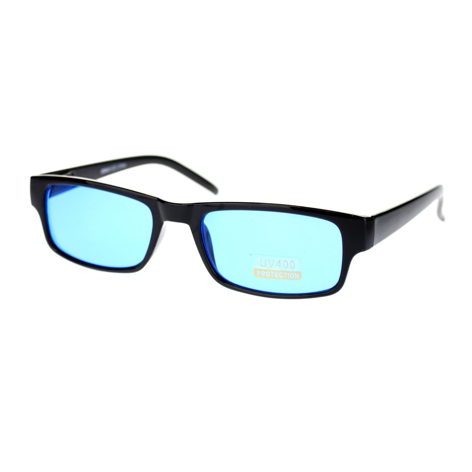 Black Rectangle Frame Color Lens Sunglasses Spring Hinge
