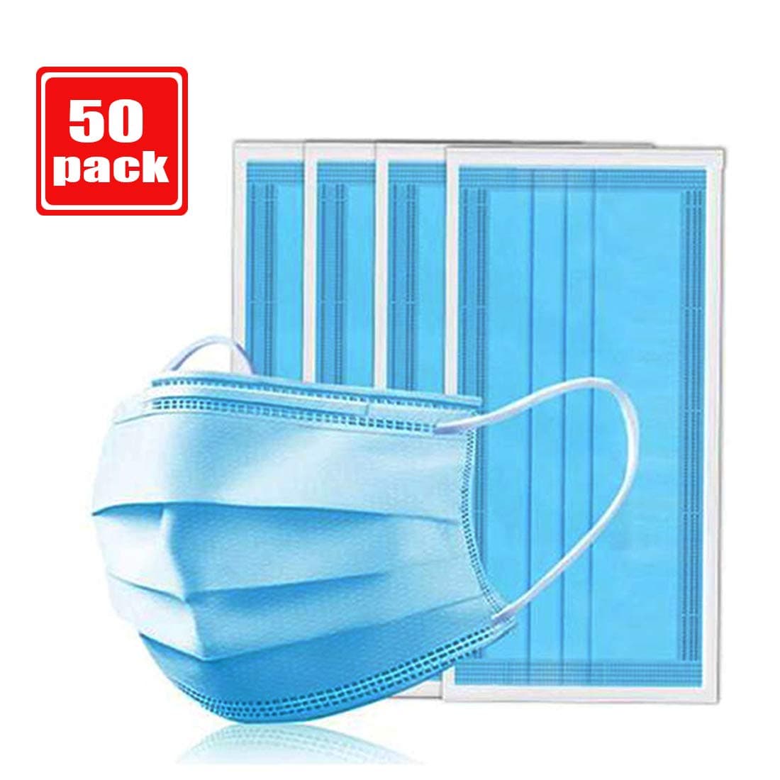 50 Pcs Disposable Earloop Face Masks 3-Layer Filter Mask Safety Protective (Comfortable, Breathable and Dustproof Unisex)