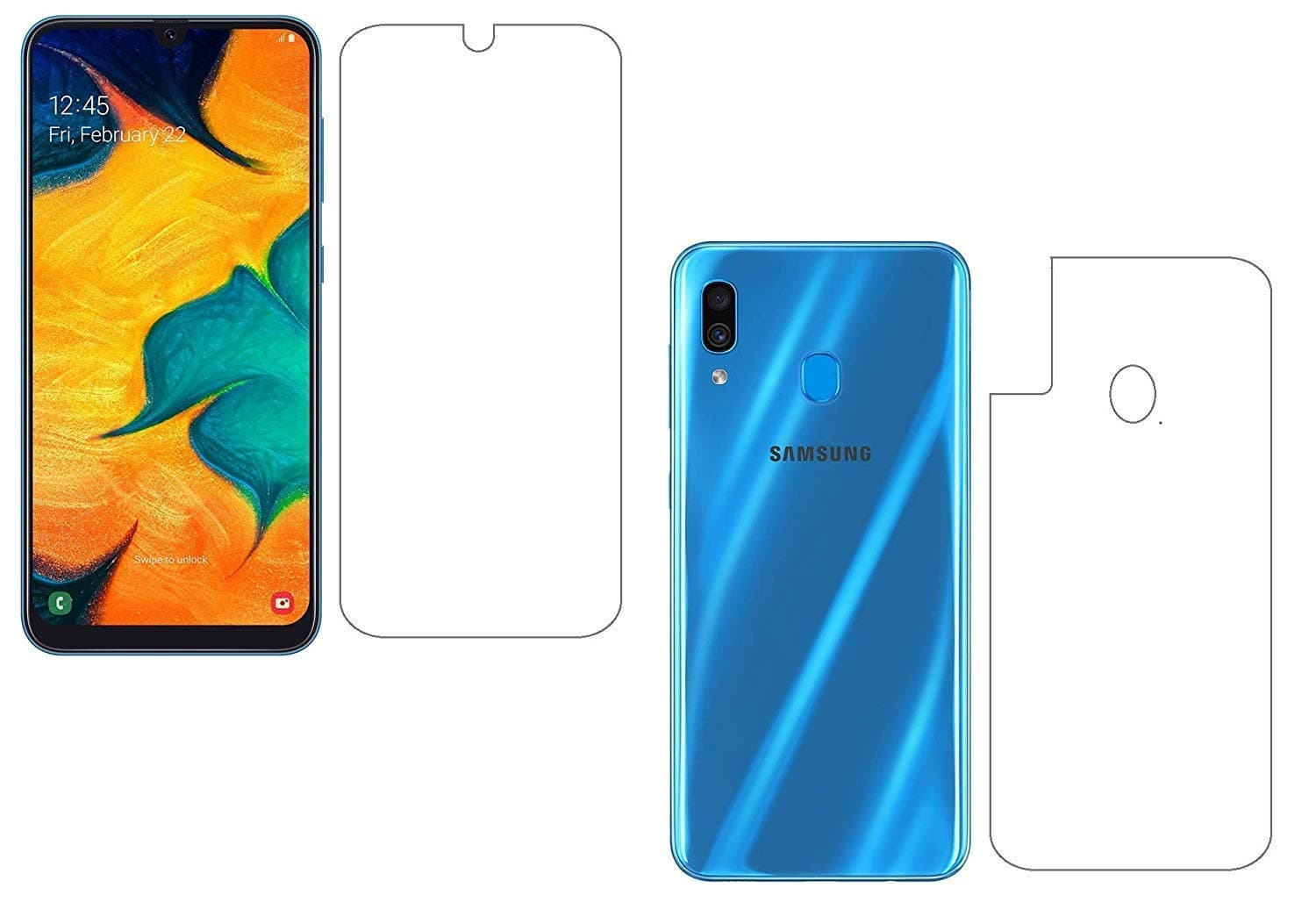 NAV Screen Protector Screen Guard Samsung A30 (Front & Back) High Definition Ultra Thin Clear Unbreakable Nano Guard Film (Not Glass) Designed for Samsung A30 (Front and Back)