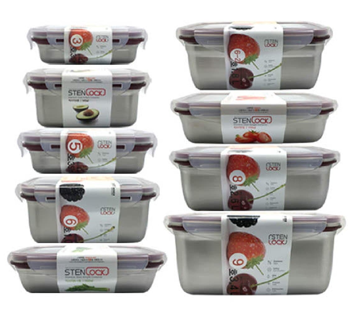 STEN LOCK Stainless Steel Sealed Airtight Container Rectangular 9 Sets Eco-friendly Rectangular Storage Containers
