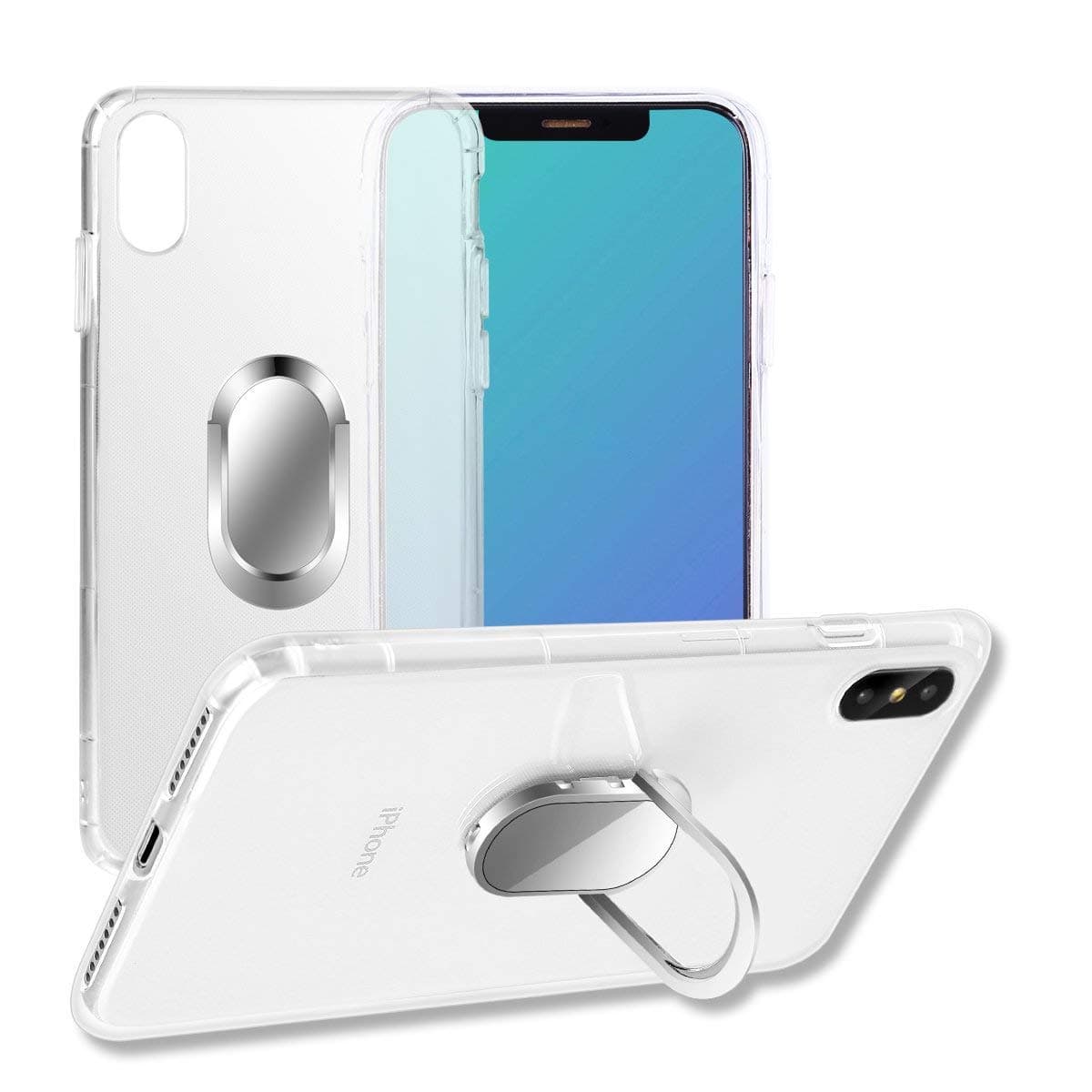 SPHLEAN iPhone X case,with Ring Holder Kickstand Function, 360 Degree Rotating Ring Holder Grip Case with Magnetic Car Mount Soft TPU Cover for iPhone 10 (Transparent)
