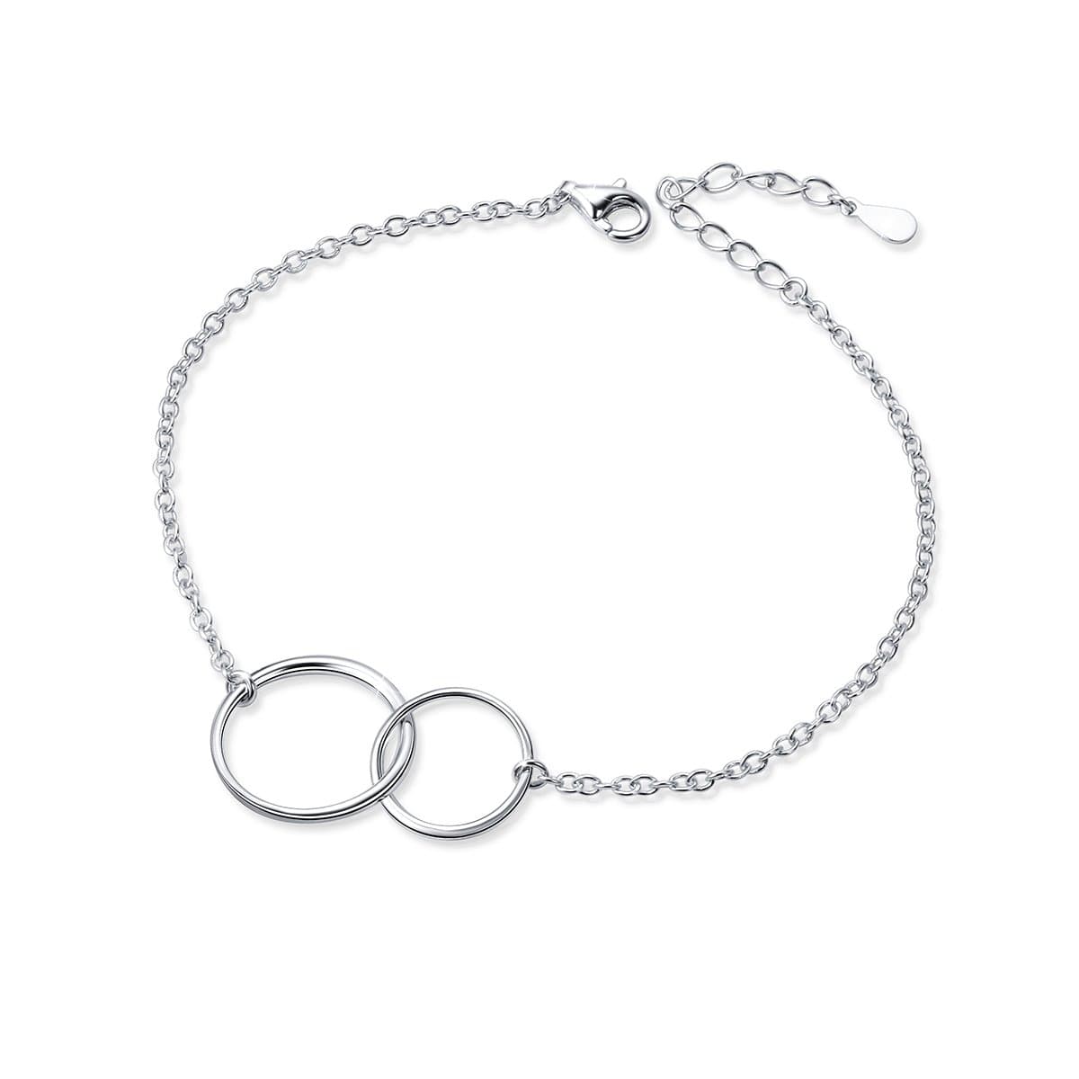 S925 Sterling Silver Two Interlocking Infinity Circles Charm Bracelets 7+2