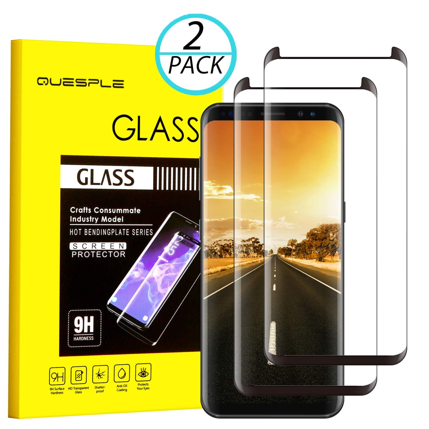 [2-Pack] Galaxy S8 Plus Tempered Glass Screen Protector,QUESPLE [No Bubbles][Anti-Glare][Anti Fingerprint] 3D Curved Screen Protector Compatible with Samsung Galaxy S8 Plus, Black