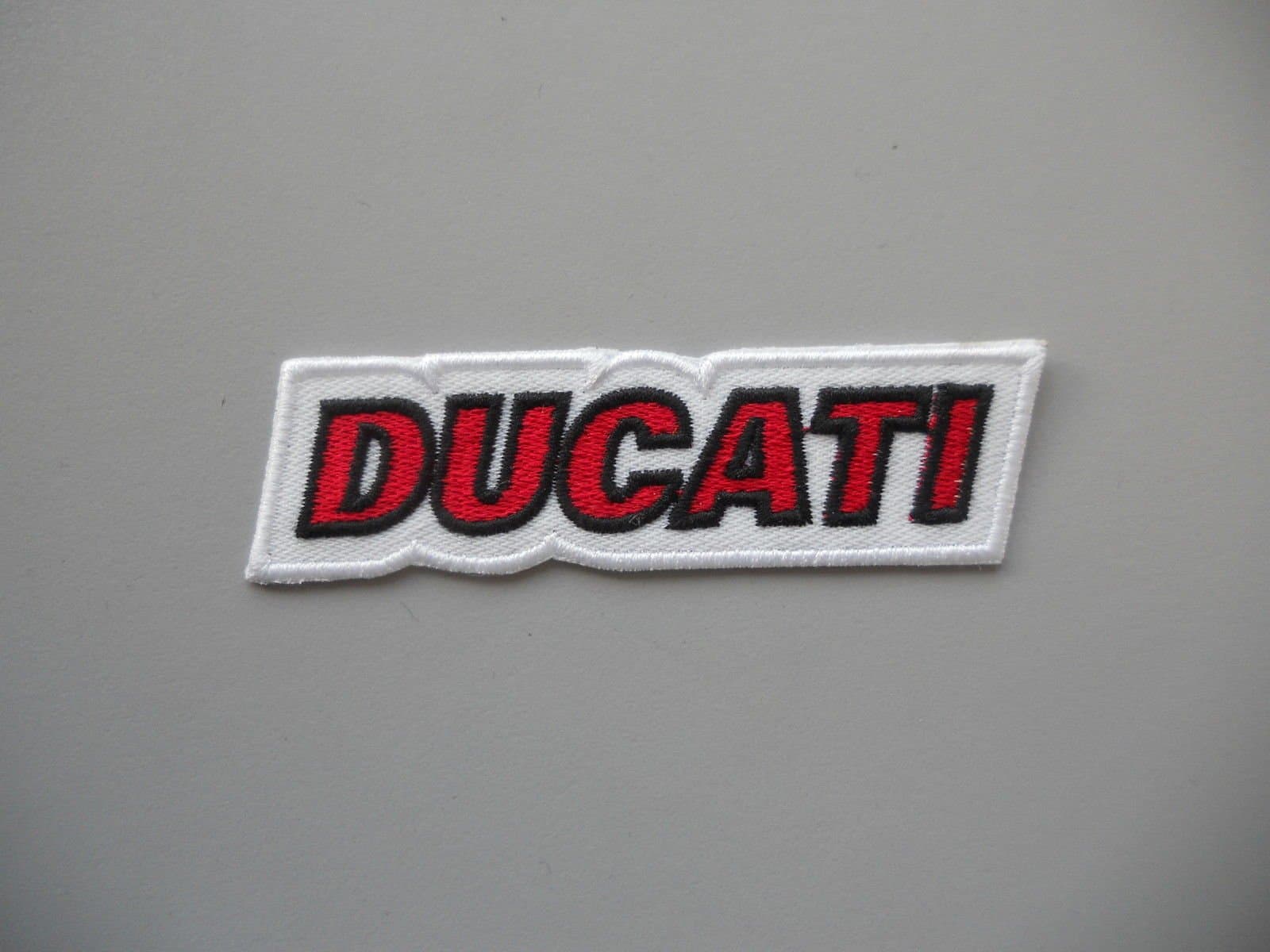 Patch, Embroidered Patch, Iron on Applique Patch Iron on Applique Embroidered Ducati White Red cm 8.5 x 2.5