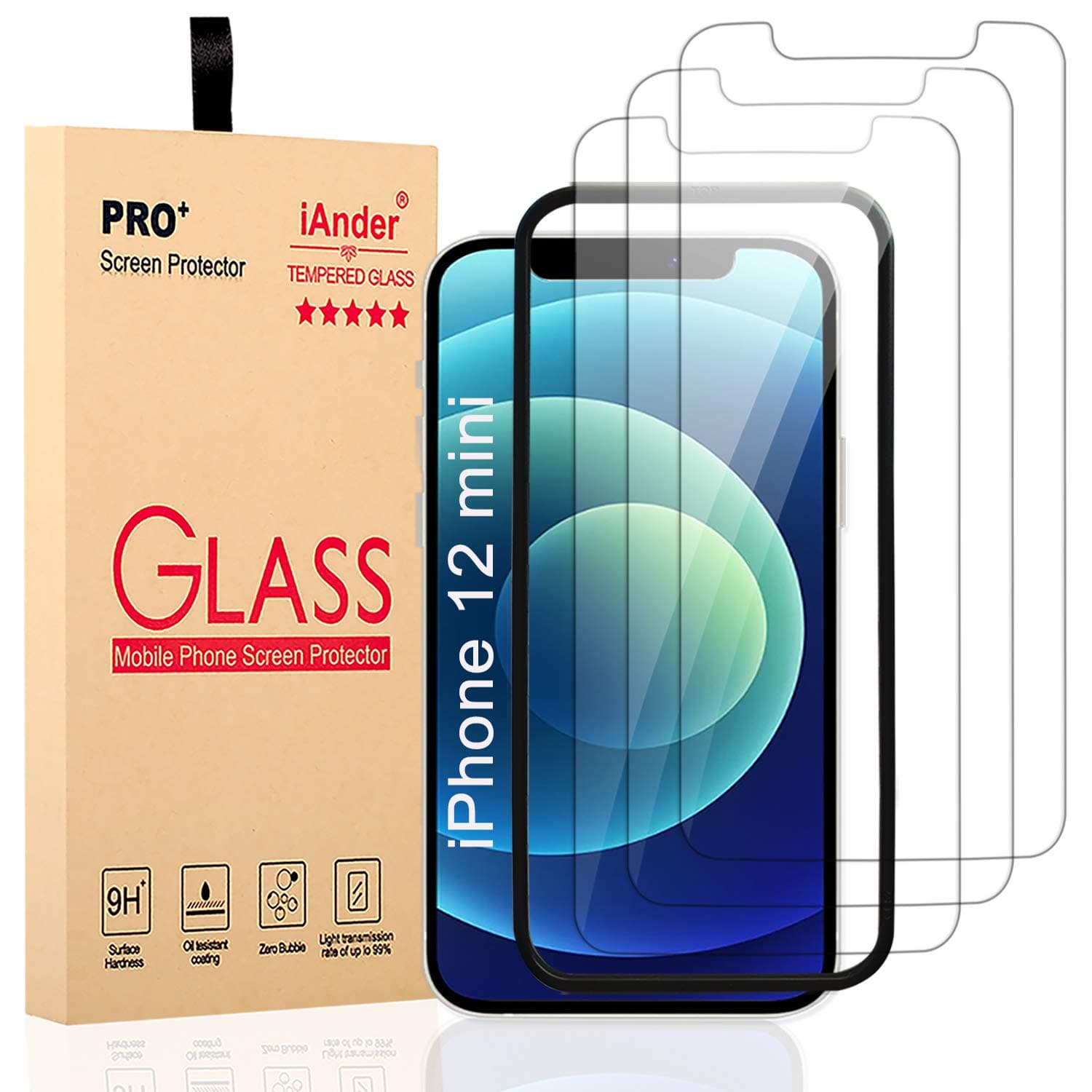 iAnder [3-PACK] Screen Protector Compatible with iPhone 12 mini [Easy Installation Tray] Tempered Glass Screen Protector Compatible with iPhone 12 mini (5.4 Inches Only)