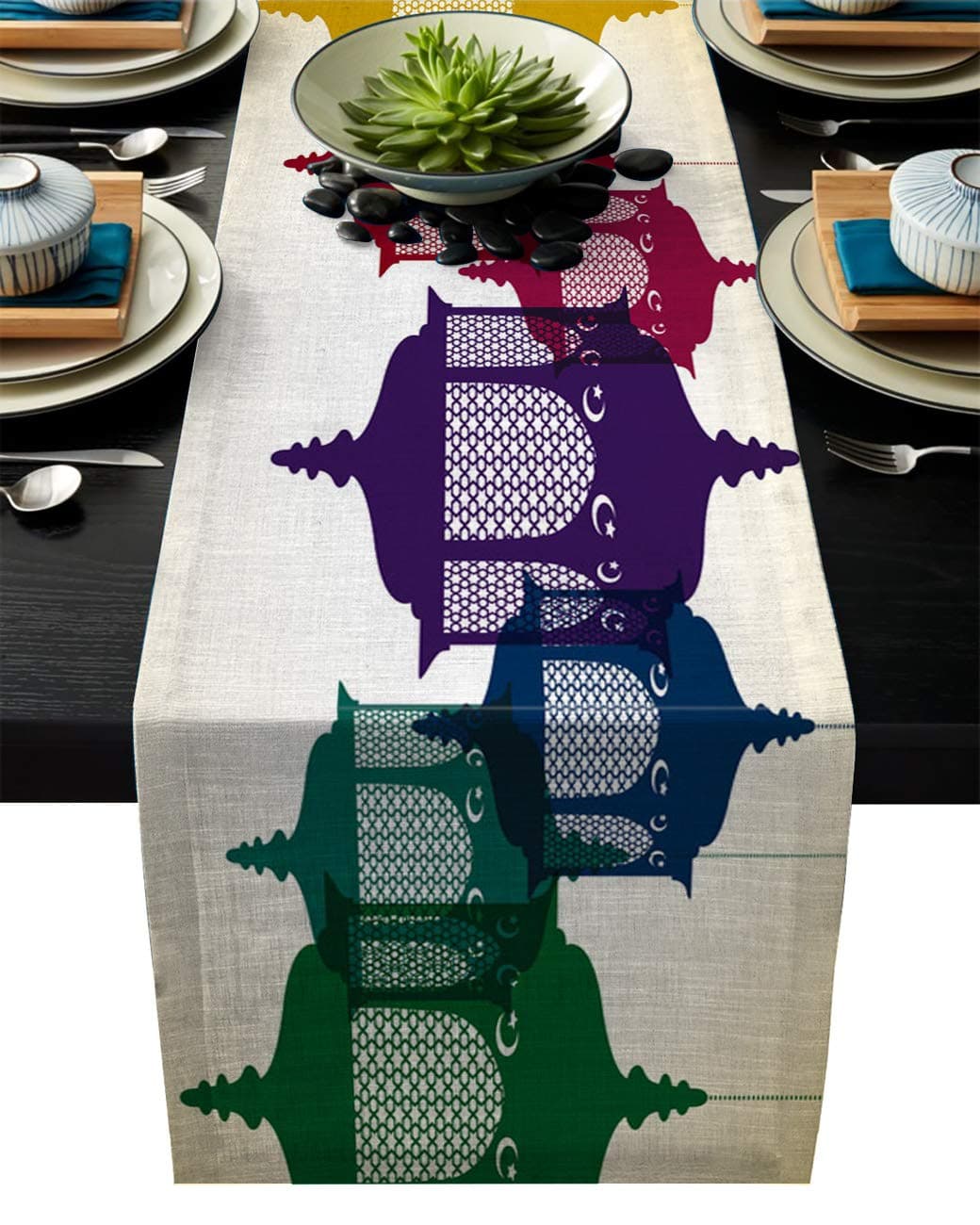 Dining Table Runner for Home Kitchen Dining Table Coffee Table Decorative Ramadan Lantern Festival Cotton Line Table Linens for Holiday/Wedding/Gathering Party 16x72inch