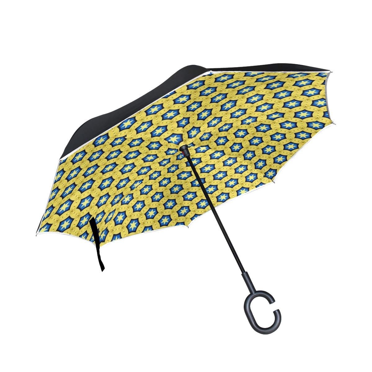RYUIFI Double Layer Inverted Gold Golden Texture Pattern Star Textures Umbrellas Reverse Folding Umbrella Windproof Uv Protection Big Straight Umbrella for Car Rain Outdoor with C-Shaped Handle