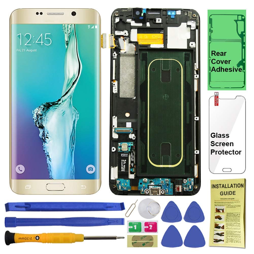 Display Touch Screen (AMOLED) Digitizer Assembly with Frame for Samsung Galaxy S6 Edge Plus (5.7 inch) G928V (Verizon) (for Mobile Phone Repair Part Replacement) (Repair Tool Kits) (Gold Platinum)