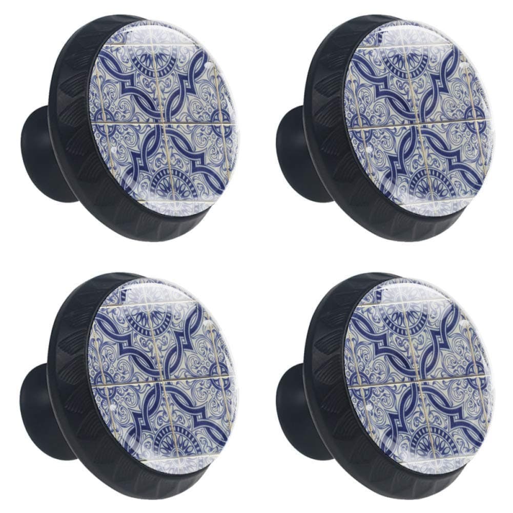 4pcs Drawer Knob Pull Handle Portugal Ceramic Floral Pattern Pulls Cupboard Knobs with Screws for Home Office Dresser Furniture Wardrobe Handles 35mm