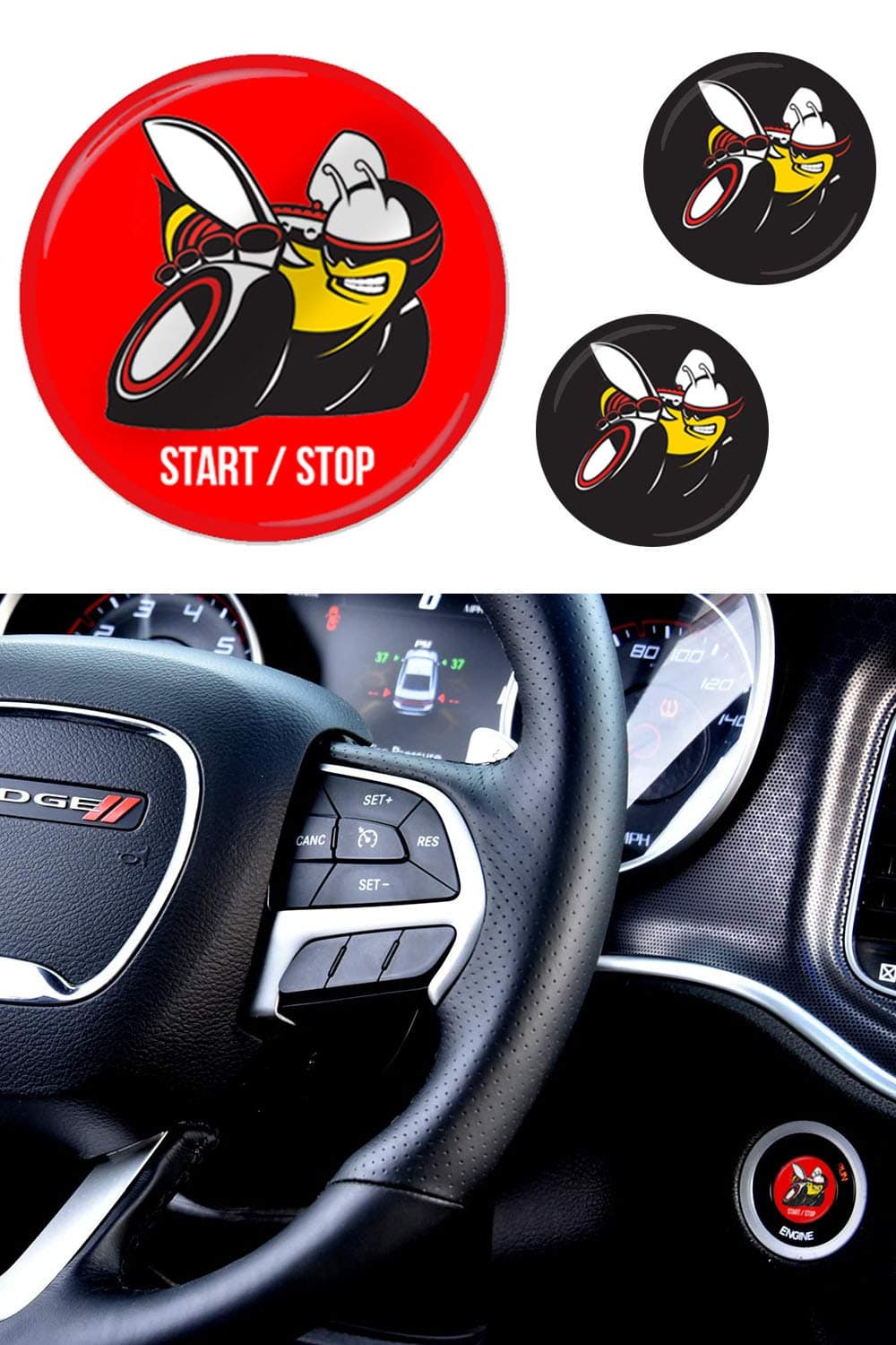 Scat Pack Starter Button Decal Overlay Compatible with 2011-2014 & 2015-2020 Dodge Charger Scatpack | 3D Domed Red SRT Style Start Stop Sticker Emblem | Push to Start Button Badge Cover Accessories