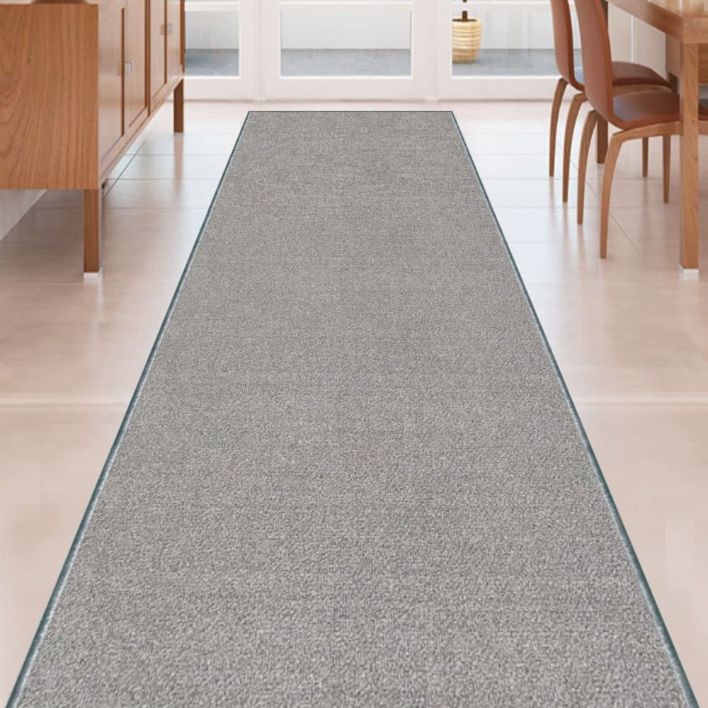 Kapaqua Custom Size Solid Design Runner Rugs with Rubber Backing, Non Slip Carpet Runner Rug for Hallway Stair Kitchen Living Room, Grey, 22in X 6ft