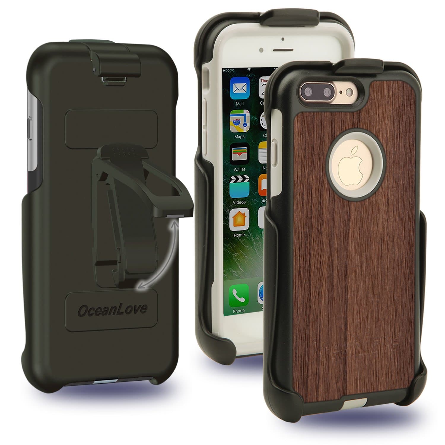 iPhone 7 Plus Case, iPhone 8 Plus Case,Belt Clip Case Heavy Duty Shockproof Armor Drop Protection Case Hard Covers with Bark grain leather,Swivel Belt Clip Holster for Apple iPhone 8 and iPhone 7 Pl