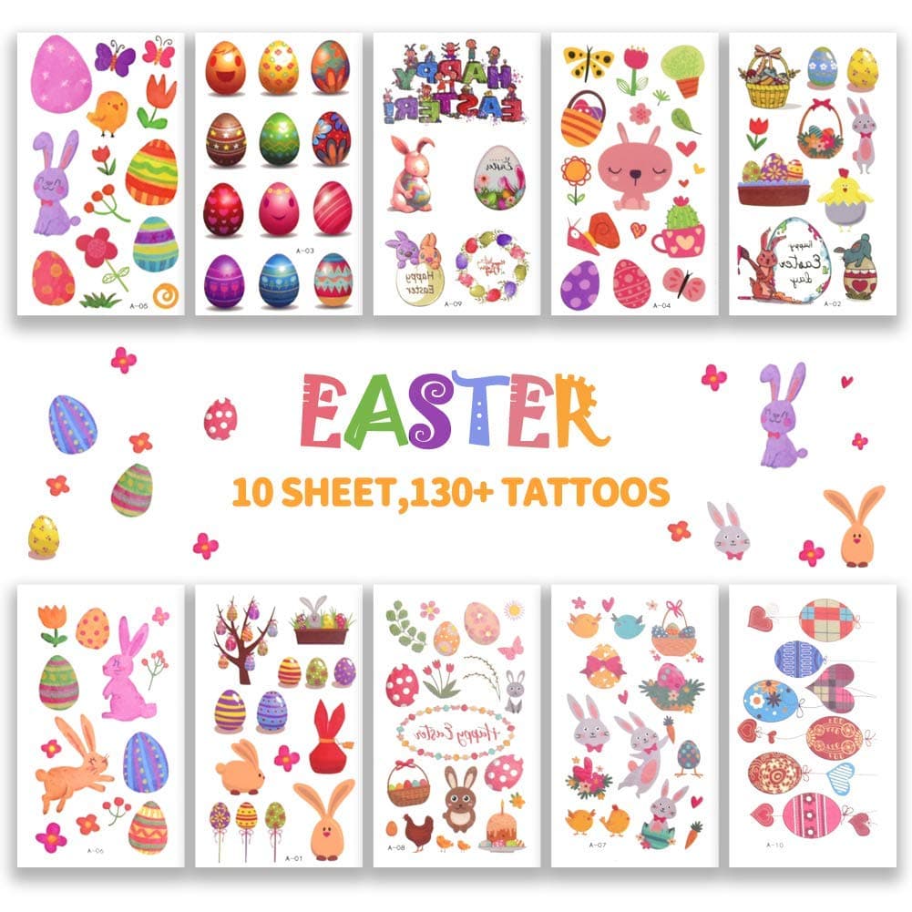 Easter Stickers,100+ Kids Tattoos for Easter,Easter Glitter Temporary Tattoos,10 Sheets Tattoos,Kids Gift