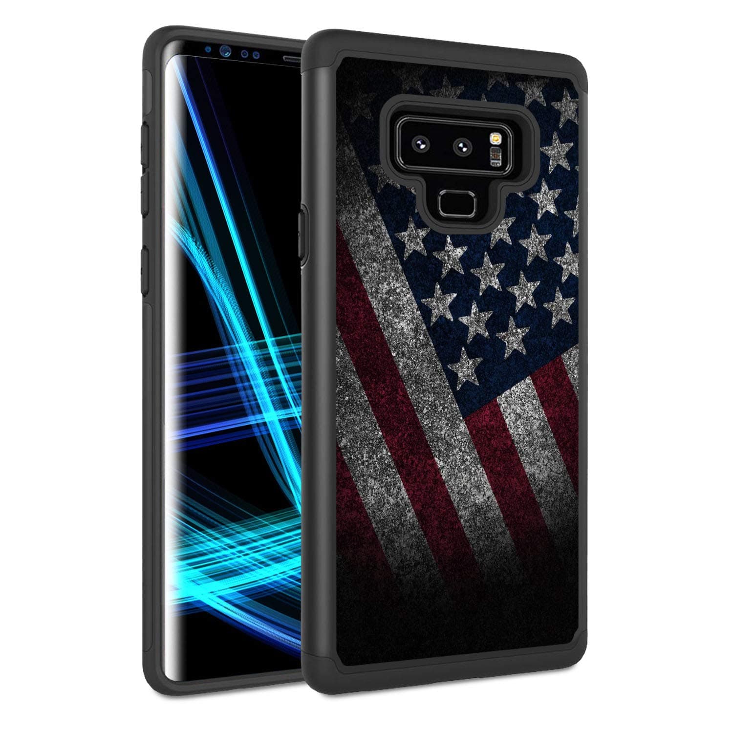 Galaxy Note 9 Case, Note 9 Case, Spsun Dual Layer Hybrid Hard Protector Cover Anti-Drop TPU Bumper for Samsung Galaxy Note 9 (2018),Vintage American Flag