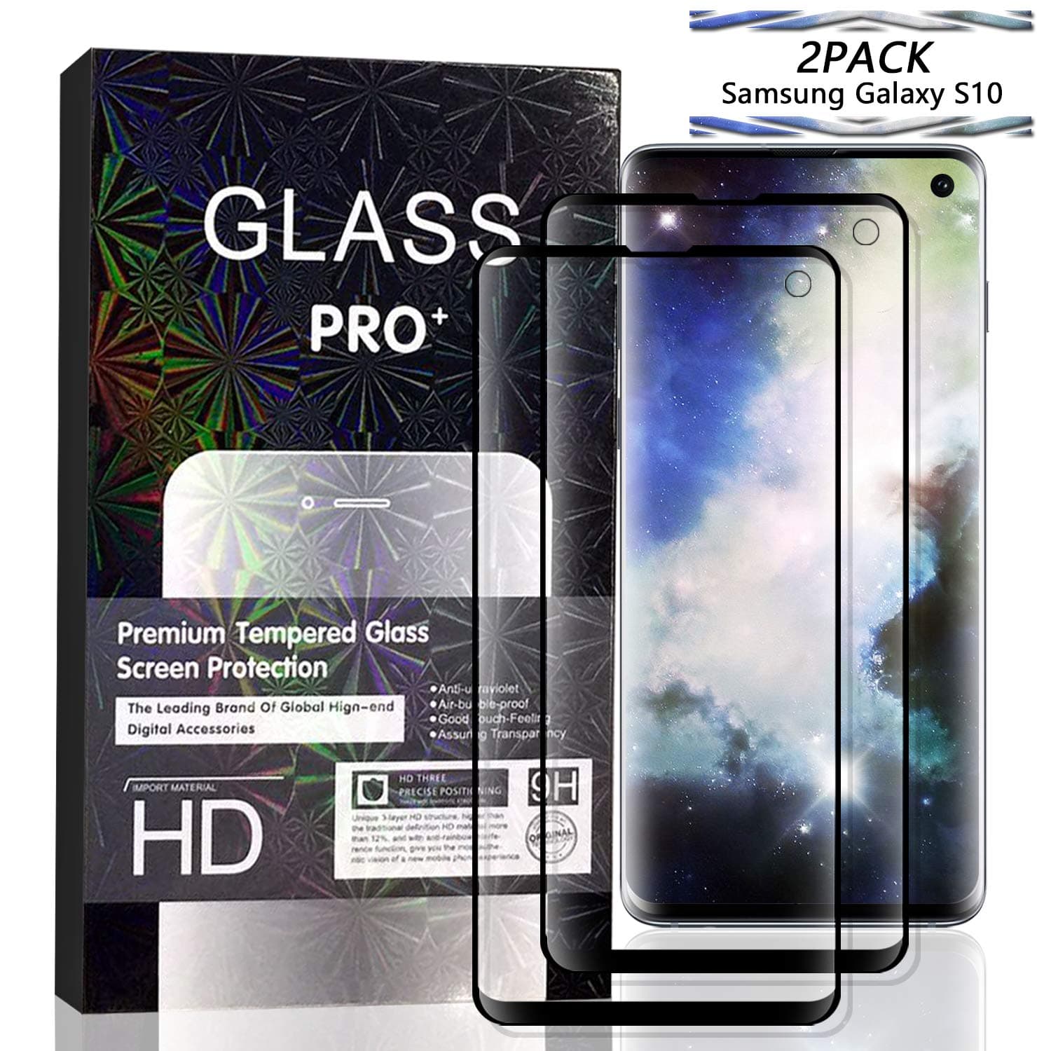 JKPNK Galaxy S10 Screen Protector [2 Pack], Screen Protector Full Coverage HD Anti-Scratch [Bubble-Free] Screen Protector Compatible with Samsung Galaxy S10
