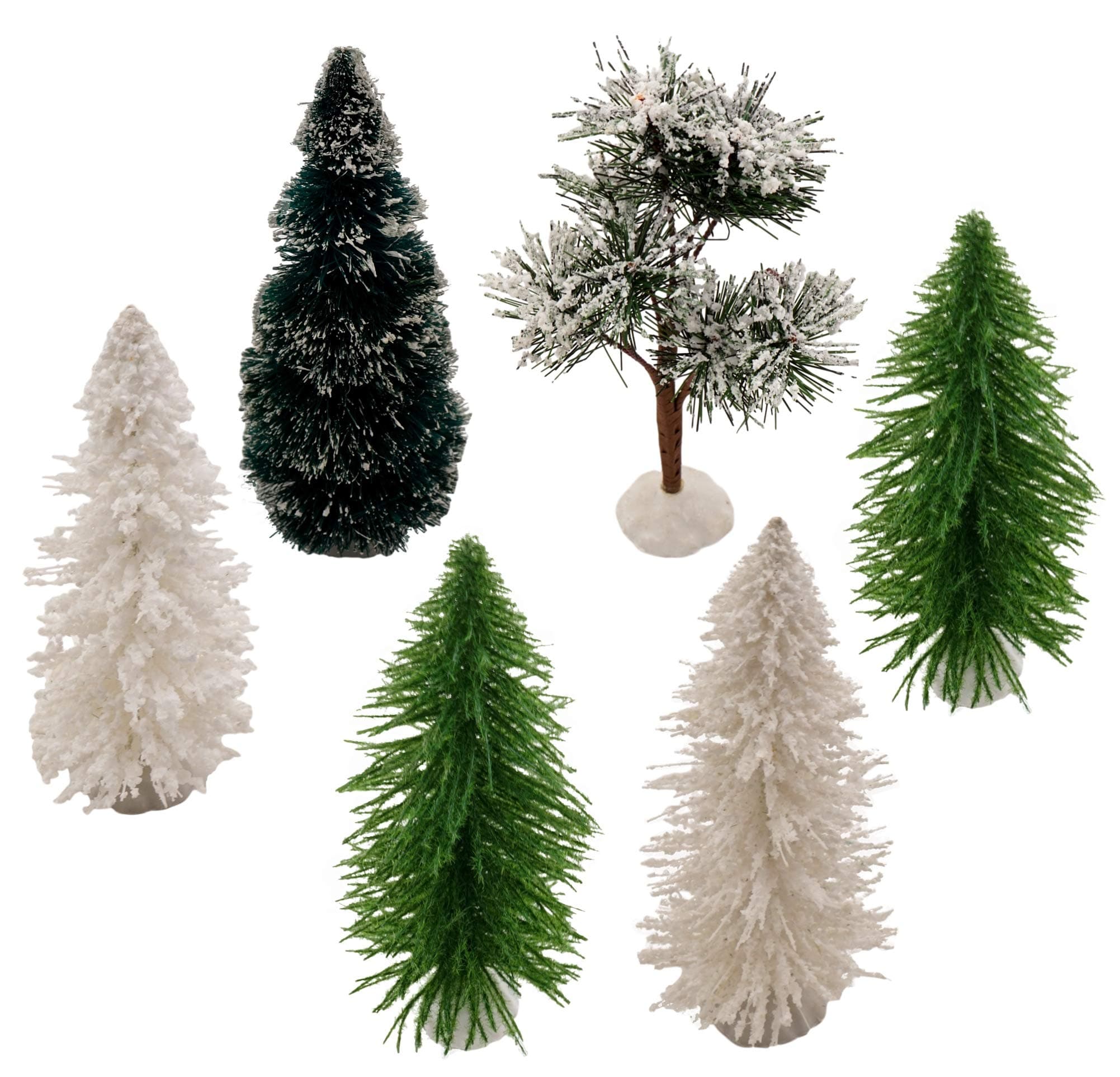 Miniature Artificial Christmas Tree Bundle (6 Pack, Random Assortment, 6 to 6.5 in Tall) Sisal Bottle Brush Christmas Decoration Crafts Diorama Models Tabletop