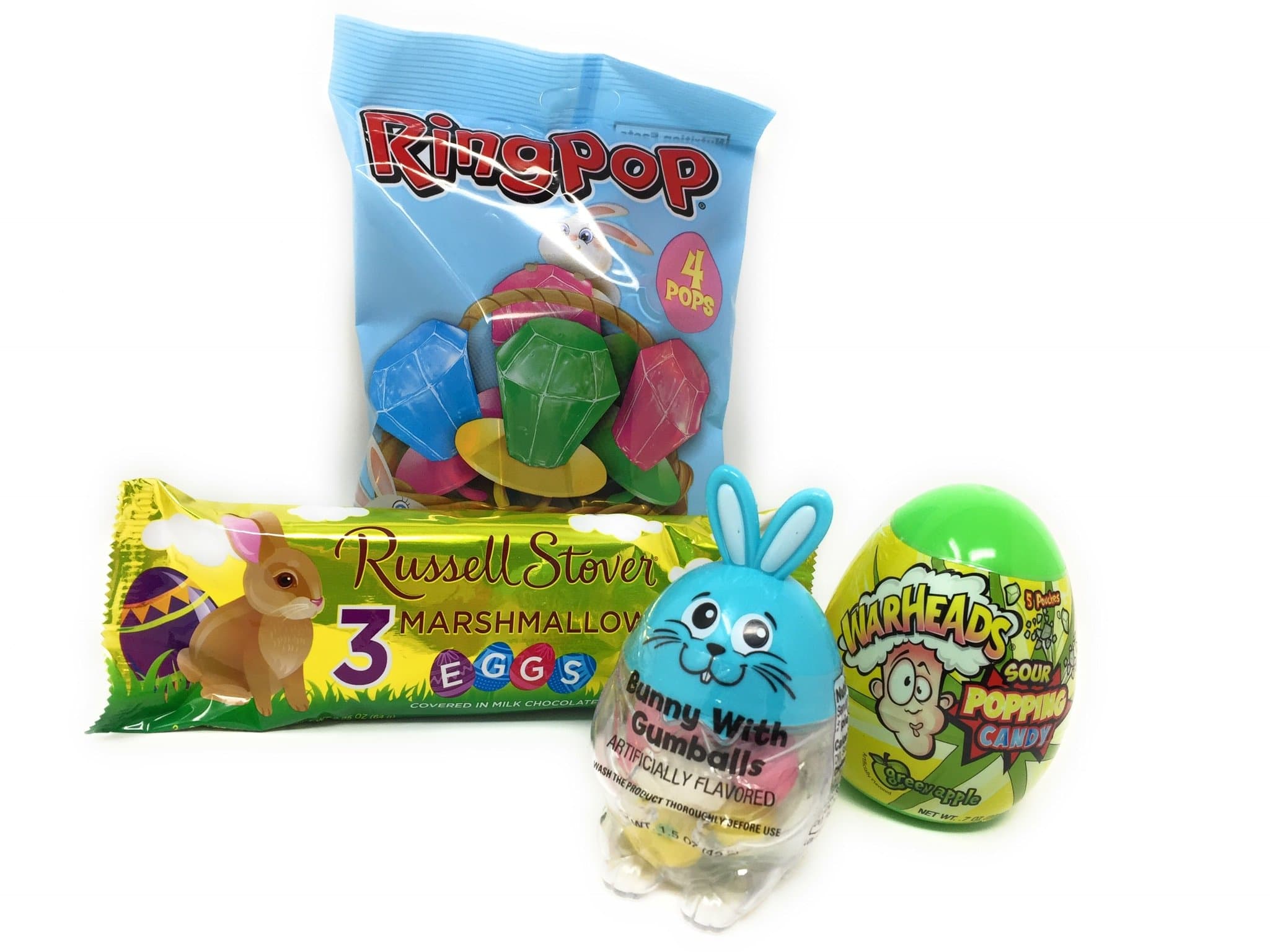 Easter Candy Bundle With Ring Pops, Sour Warheads Egg, Bubble Gum Egg in Easter Bunny Shape and Chocolate Covered Marshmallow Eggs