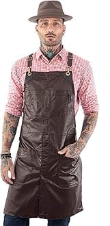 Under NY Sky Cross-Back Brown Apron – Coated Twill with Leather Reinforcement and Split-Leg – Adjustable for Men and Women – Pro Barber, Tattoo, Hair Stylist, Barista, Bartender, Server Aprons