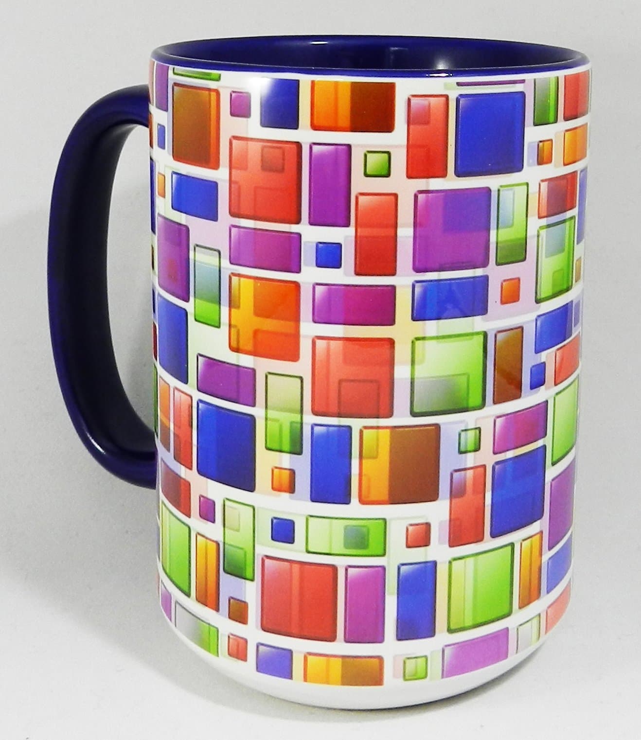 The Multi Coloured Tile Extra Large Mug with deep Blue Inner and Handle