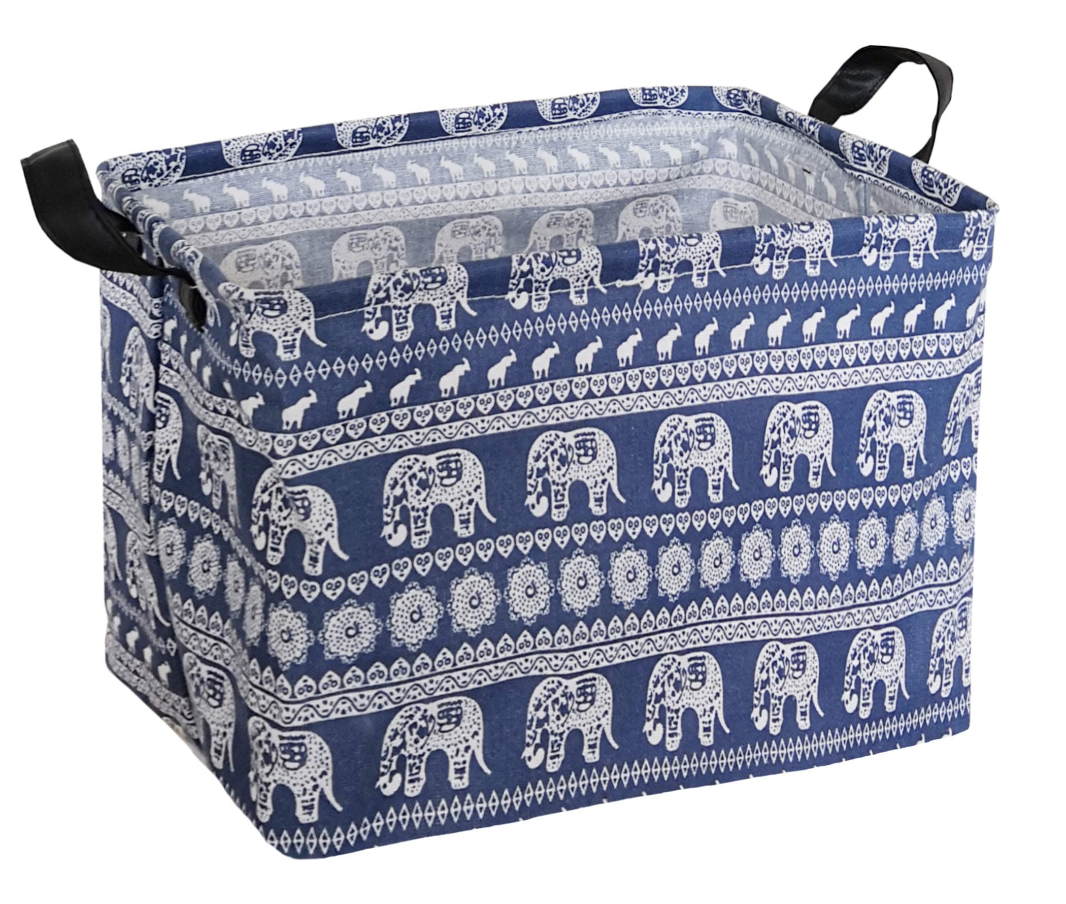 CLOCOR Rectangular Storage Basket,Collapsible Cute Pattern Storage Bin,Waterproof Coating Storage Box with Handles for Home Organization,Toy Organizer,Shelf Basket (Elephants)