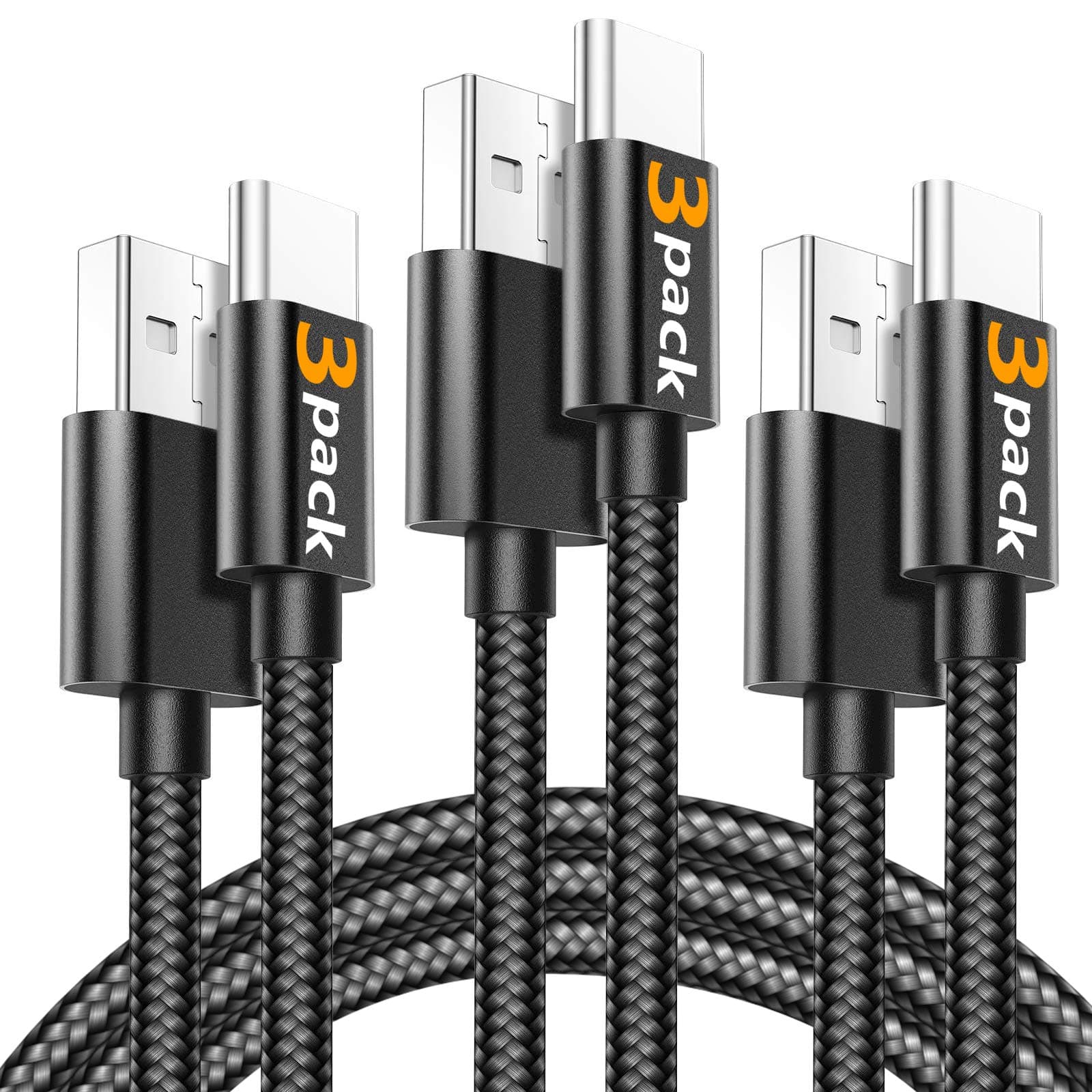 USB Type C Cable, OULUOQI 3-Pack(6ft) USB C Cable 3A Fast Charging Nylon Braided Cord(USB 2.0) Compatible with Samsung Galaxy S10 S9 Note 9 8 S8 Plus,LG V30 V20 G6 G5,Google Pixel