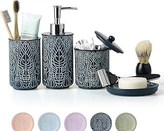 Premium Navy Blue Bathroom Accessories Set. Bathroom Set. Bathroom Decor. Accesorios para Baños. New Apartment Essentials. Toothbrush Holder and Soap Dispenser.